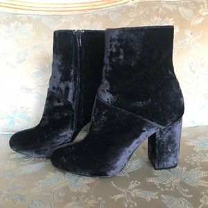 Blue Black Crushed Velvet Ankle Booties